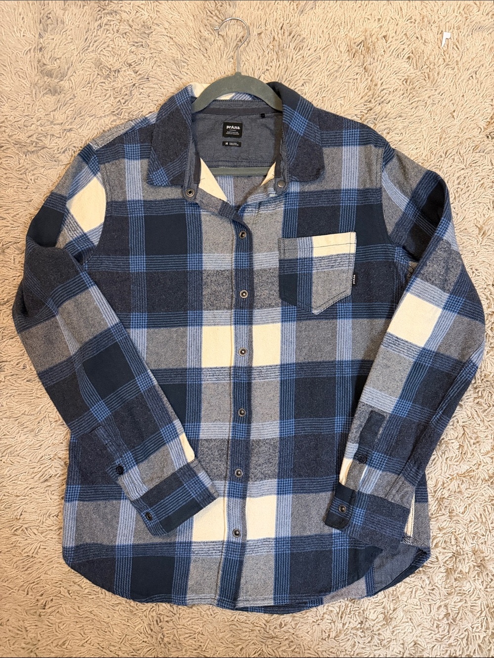 Prana Navy, Light Blue & Cream Plaid Button-Down Shirt